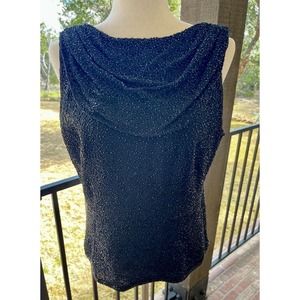 J Kara New York Vintage Black Beaded Sleeveless Cowl Neck Top Size Large